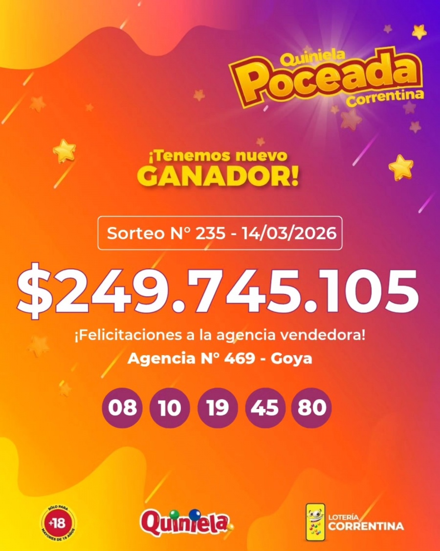 Apostador de Goya ganó casi 250 millones de pesos en la Poceada